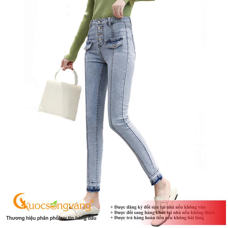 Quần jean nữ lưng cao màu xanh nhạt quần jean bó co giãn GLQ118 Cuocsongvang