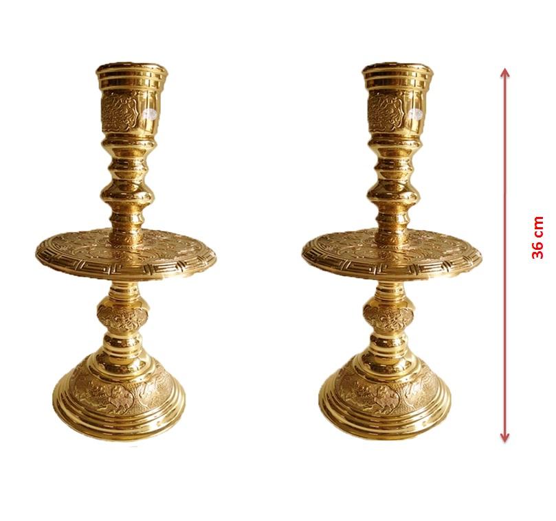 [Trả góp 0%] Bộ Lư Hương Vĩnh Tiến 2VT-Tam Sự 3 món gồm-  Lư hương tròn cao 42cm đôi chân nến cao 38cm - Đồ thờ phụng cao cấp liên doanh Đài Loan