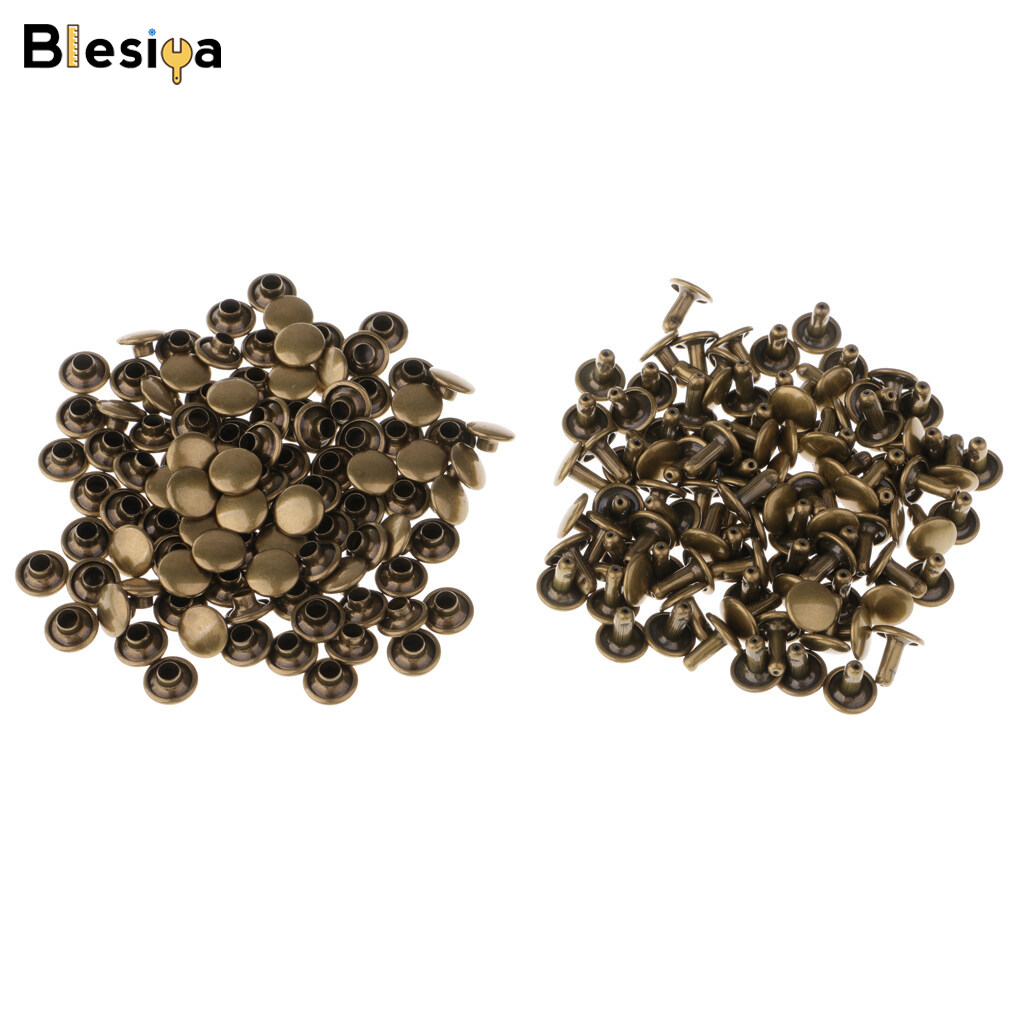 Blesiya 100 Set Leather Rivets Double Cap Rivets Metal Studs for Leather Craft Repairing