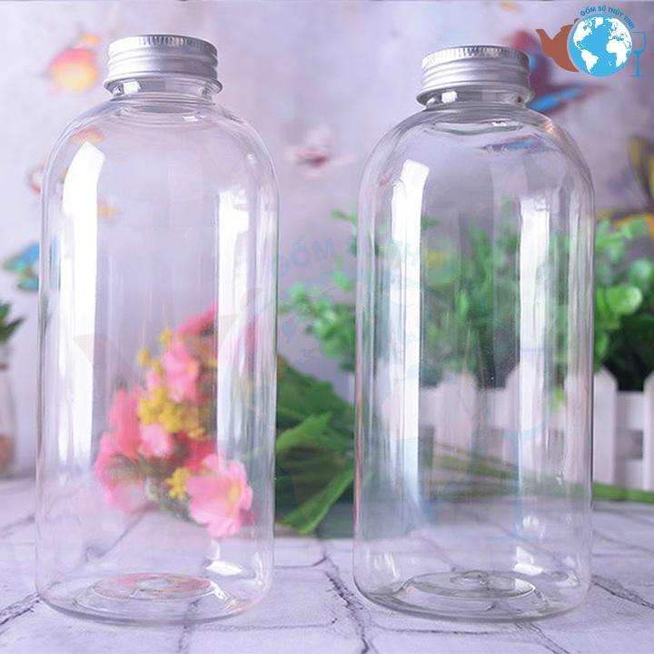 3 Chai thủy tinh TRÒN 500ml nắp nhôm đựng nước detox - Bộ 3 chai