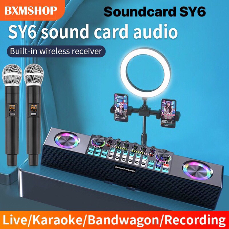 Loa Bluetooth SY6 AUDIO live Stream Kèm 2 micro karaoke không dây
