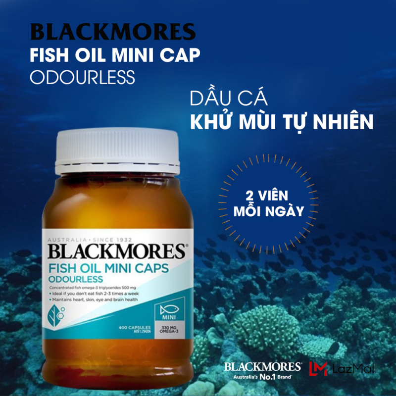 Blackmores Odourless Fish Oil 1000 Mini Capsules 400v - Dầu cá KHỬ MÙI tự nhiên Blackmore Úc, bổ sung omega 3