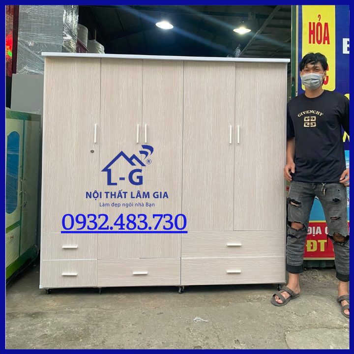 Tủ nhựa đài loan rộng 1m8 5 cánh màu kem sồi sang trọng HCM Freeship