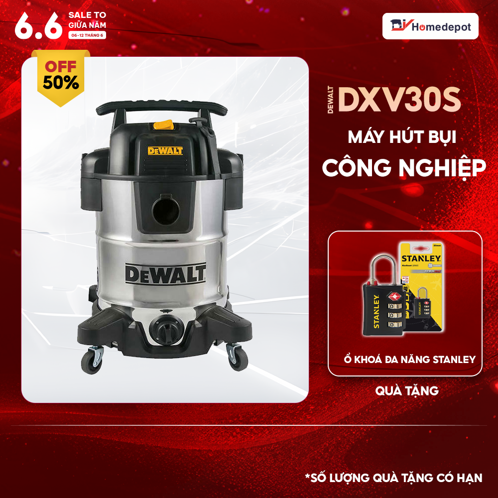 Máy hút bụi công nghiệp khô và ướt Dewalt DXV30S - Hàng chính hãng
