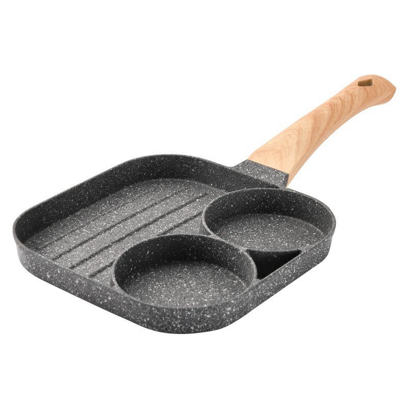 Pan fried egg baking 4 compartment non-stick frying pan non-stick high-grade wooden handle 4 compartment