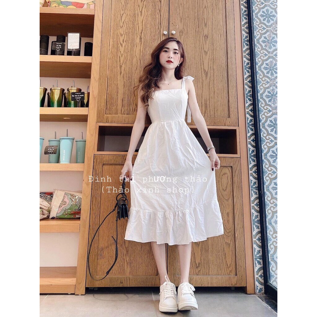 Đầm nữ hai dây vải đũi cao cấp
