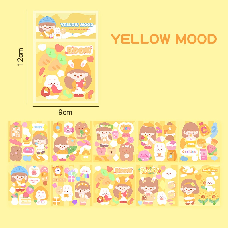 Combo 10 tấm sticker cắt sẵn cute trang trí sổ, bình nước,...
