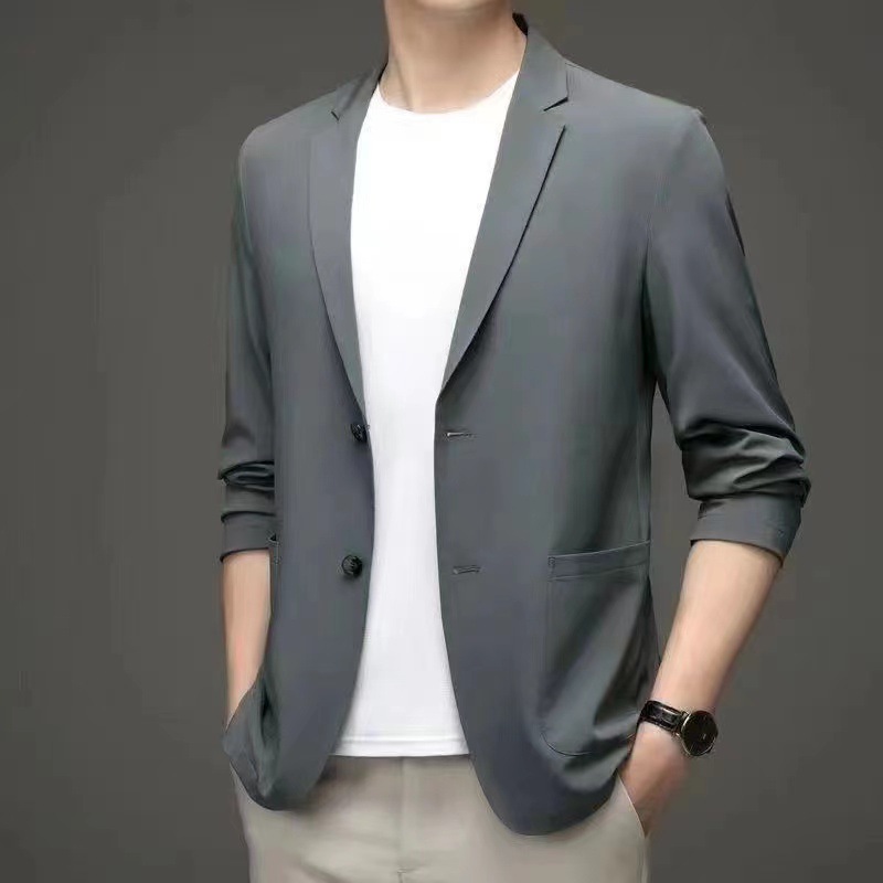 Bộ Đồ Lụa Băng Mùa Hè Áo Thường Ngày Chống Nắng Siêu Mỏng Nam Bộ Đồ Nhỏ Áo Khoác Đơn Mùa Xuân Thu Nhẹ