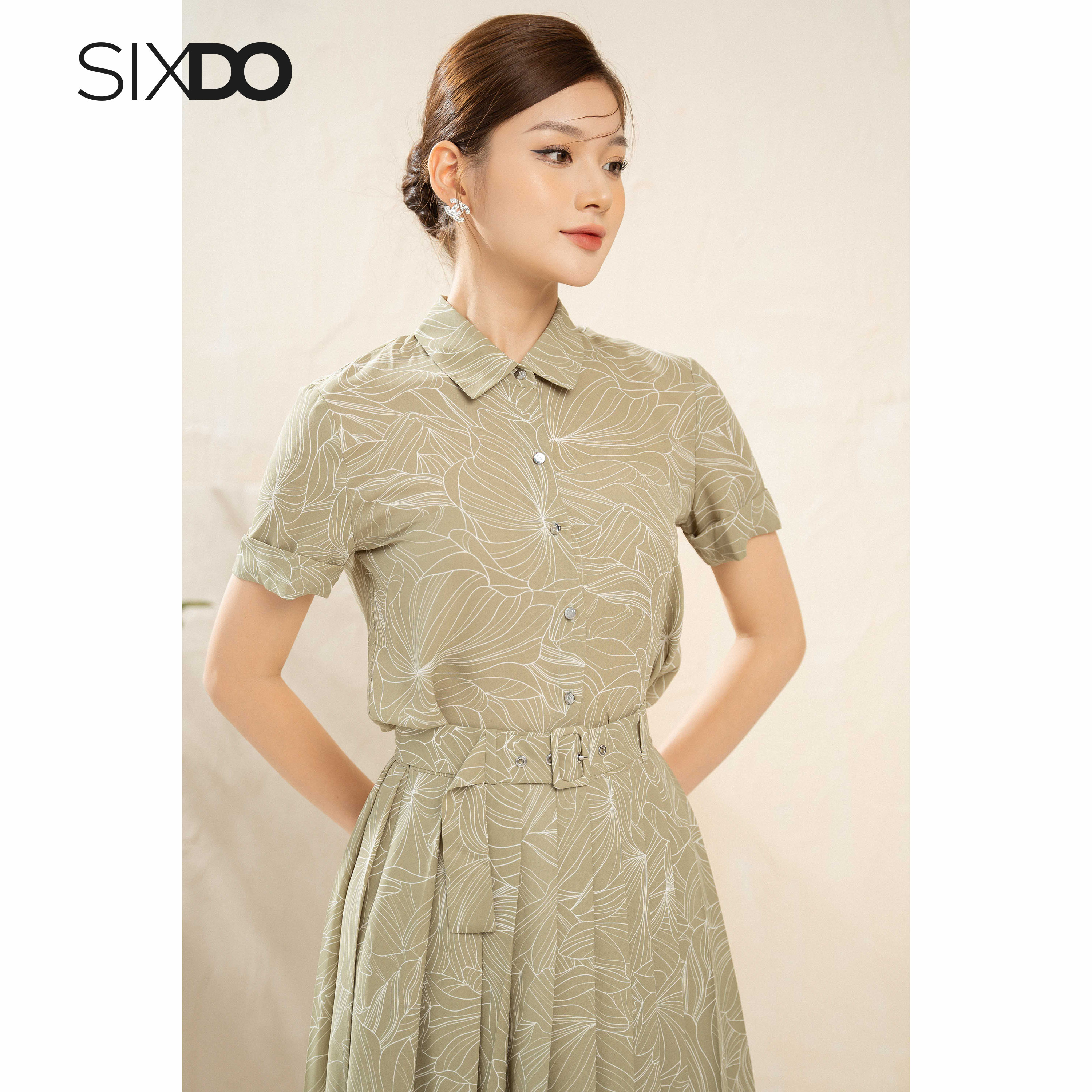 Chân váy chiffon hoa xếp ly SIXDO (Light Green Nuggets Floral Midi Chiffon Skirt)