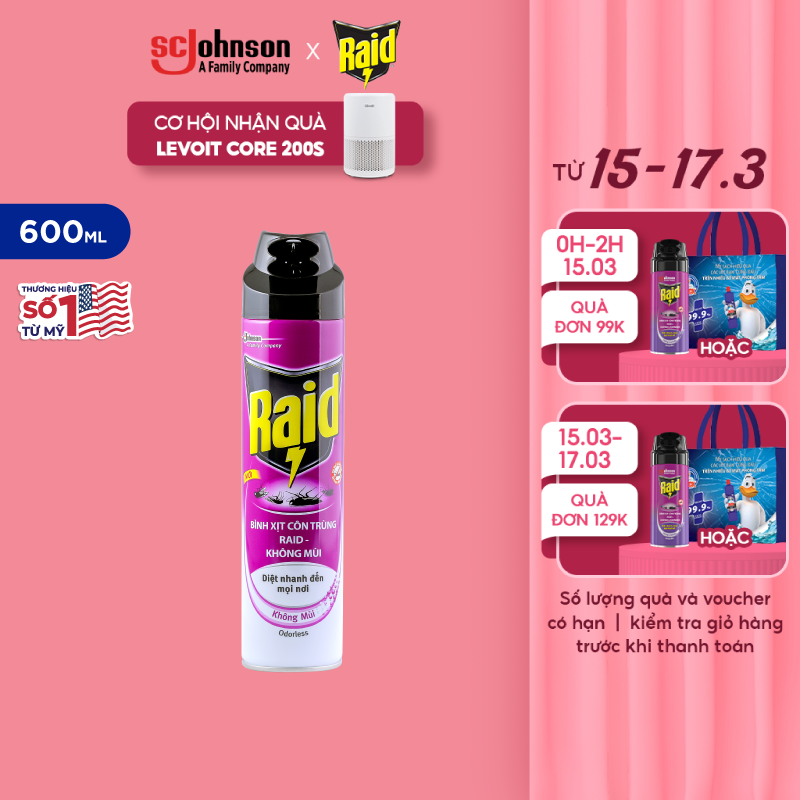 RAID Bình xịt côn trùng Không Mùi 600ml