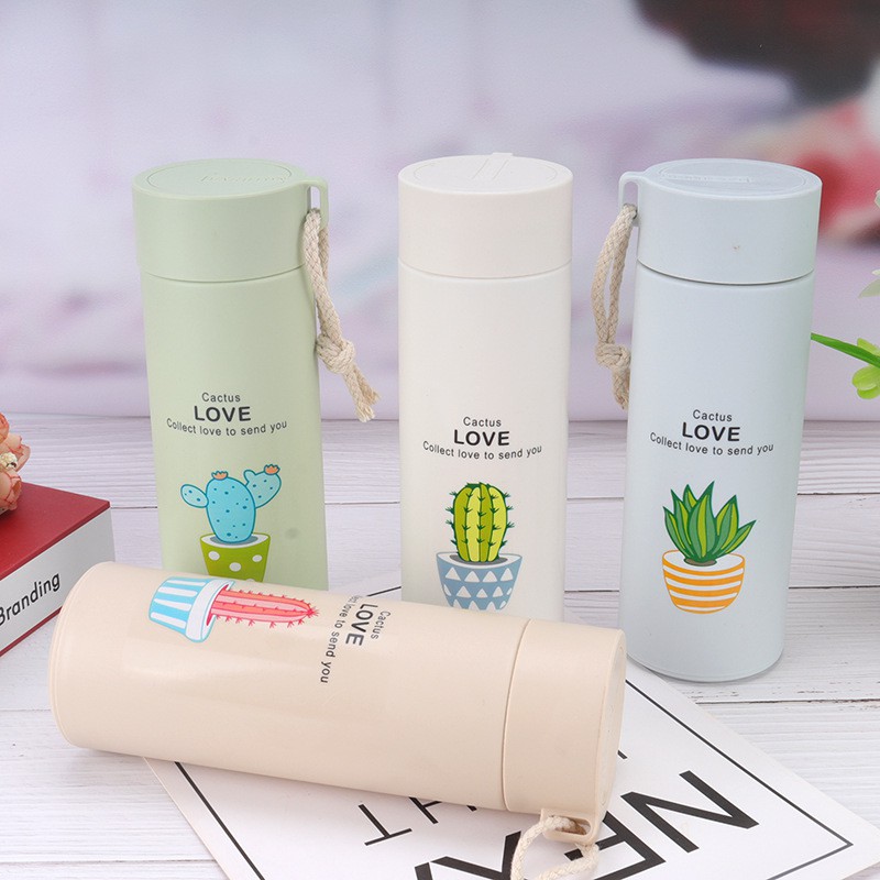 Binh cách nhiệt dung tích 450ml giá rẻ hình xương rồng họa tiết ngộ nghĩnh có găng chống tràn, Bình đựng nước