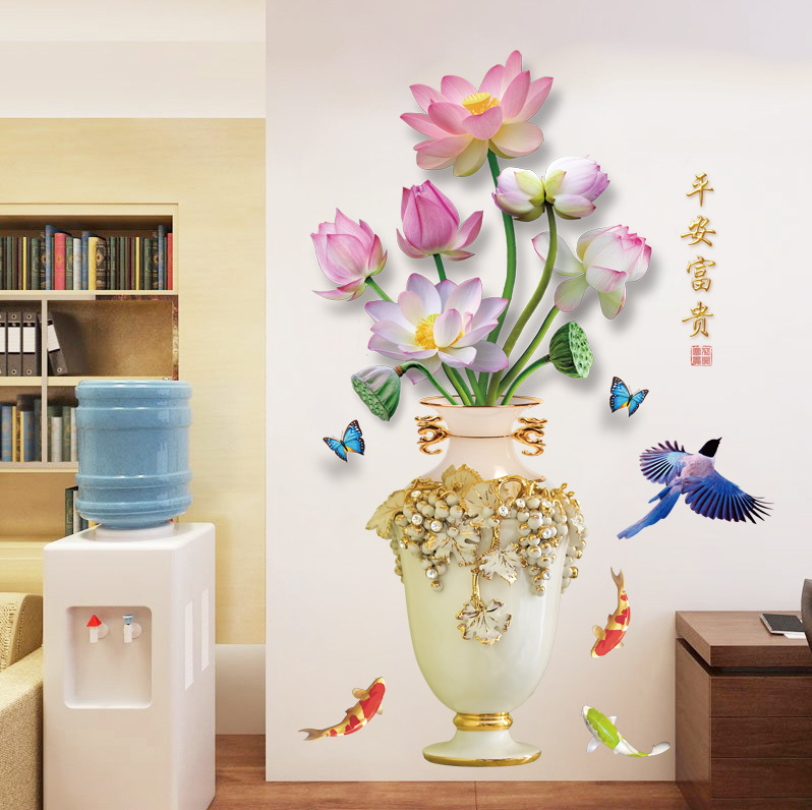 Dcal dán tường mẫu: Bình hoa sen