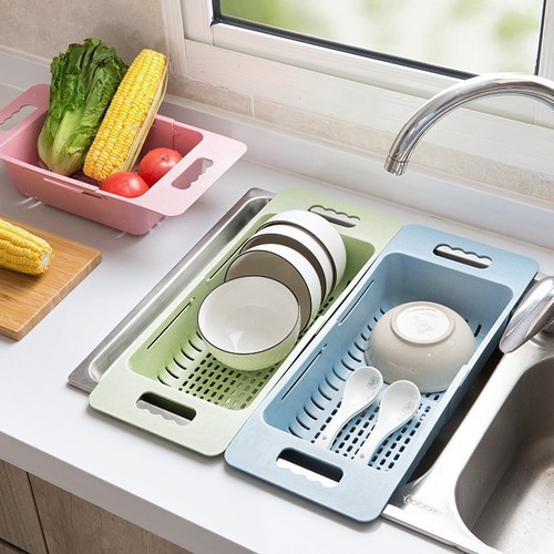 Rổ gác bồn rửa chén xếp gọn đựng đồ đa năng.