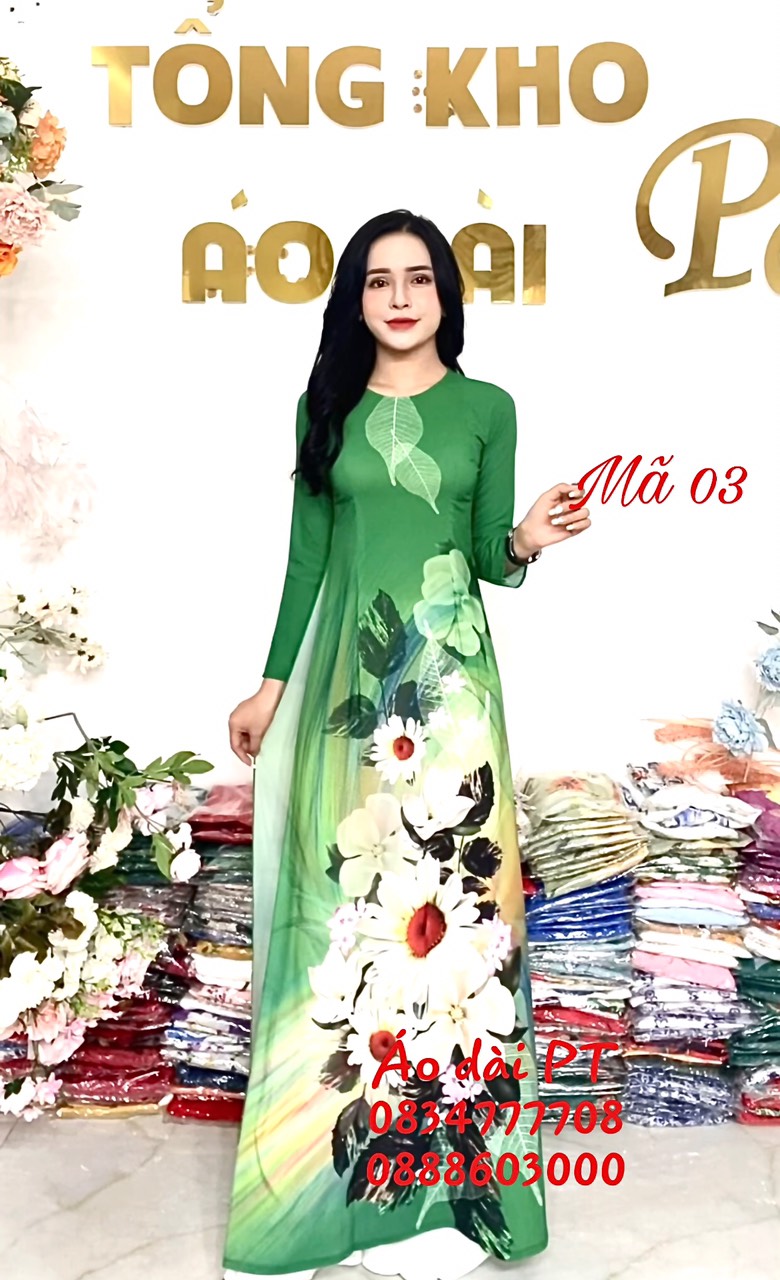 áo dài lụa truyền thống in hoa 3D siêu xinh