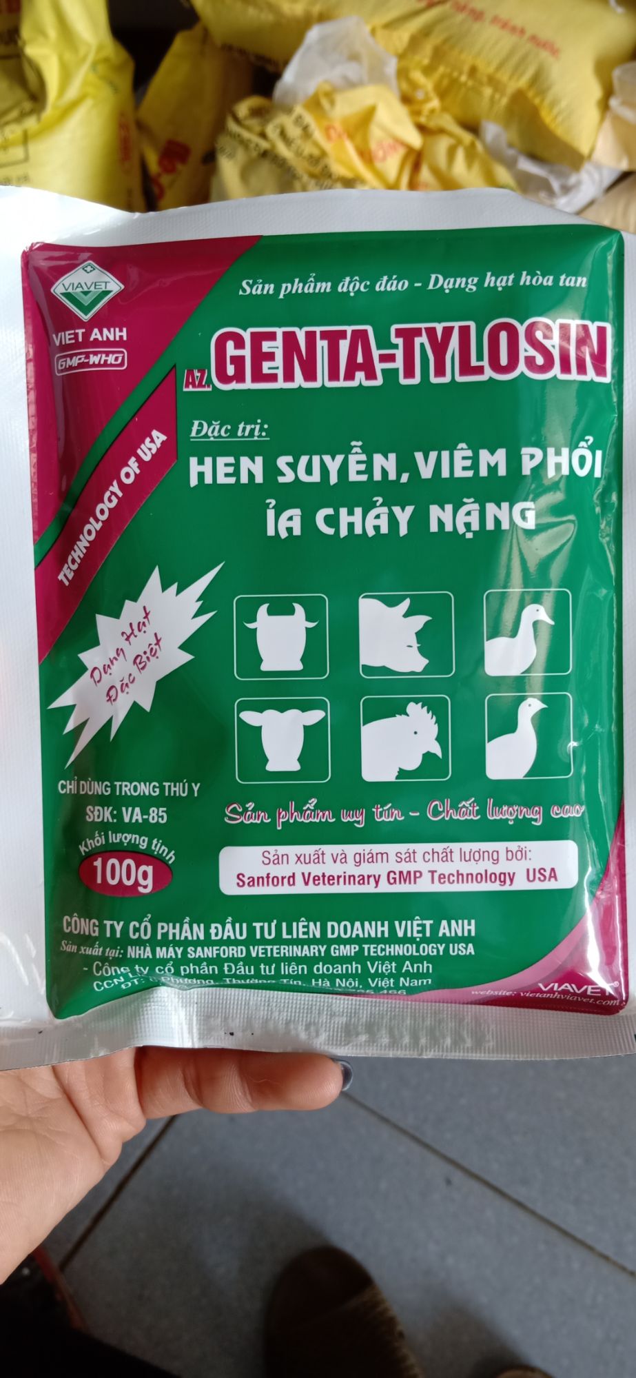 Hen suyễn, viêm phổi, tiêu chảy nặng ở gà đá 100g