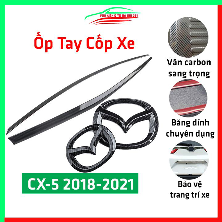 Ốp tay mở cốp ô tô cx5, cx-5 2018-2021 vân cacbon trang trí chống trầy xước xe hơi