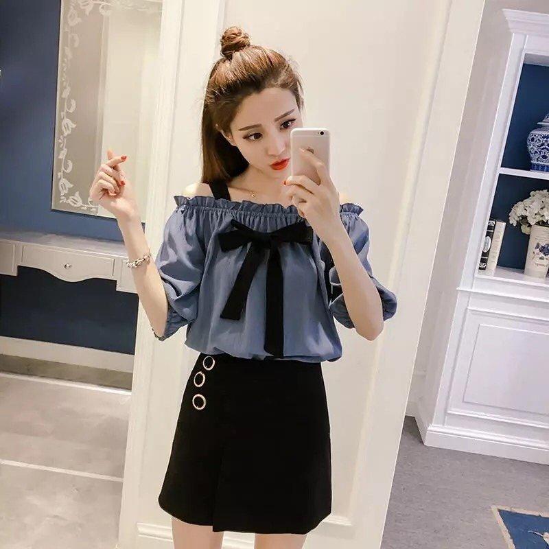 Áo Trễ Vai Thắt Nơ Bánh Bèo