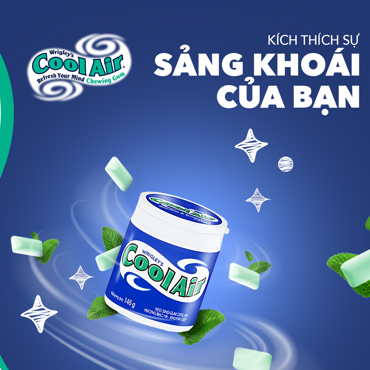 Combo 2  Kẹo Sing-Gum Cool Air Hương Bạc Hà - Khuynh Diệp Hũ Lớn 100 Viên