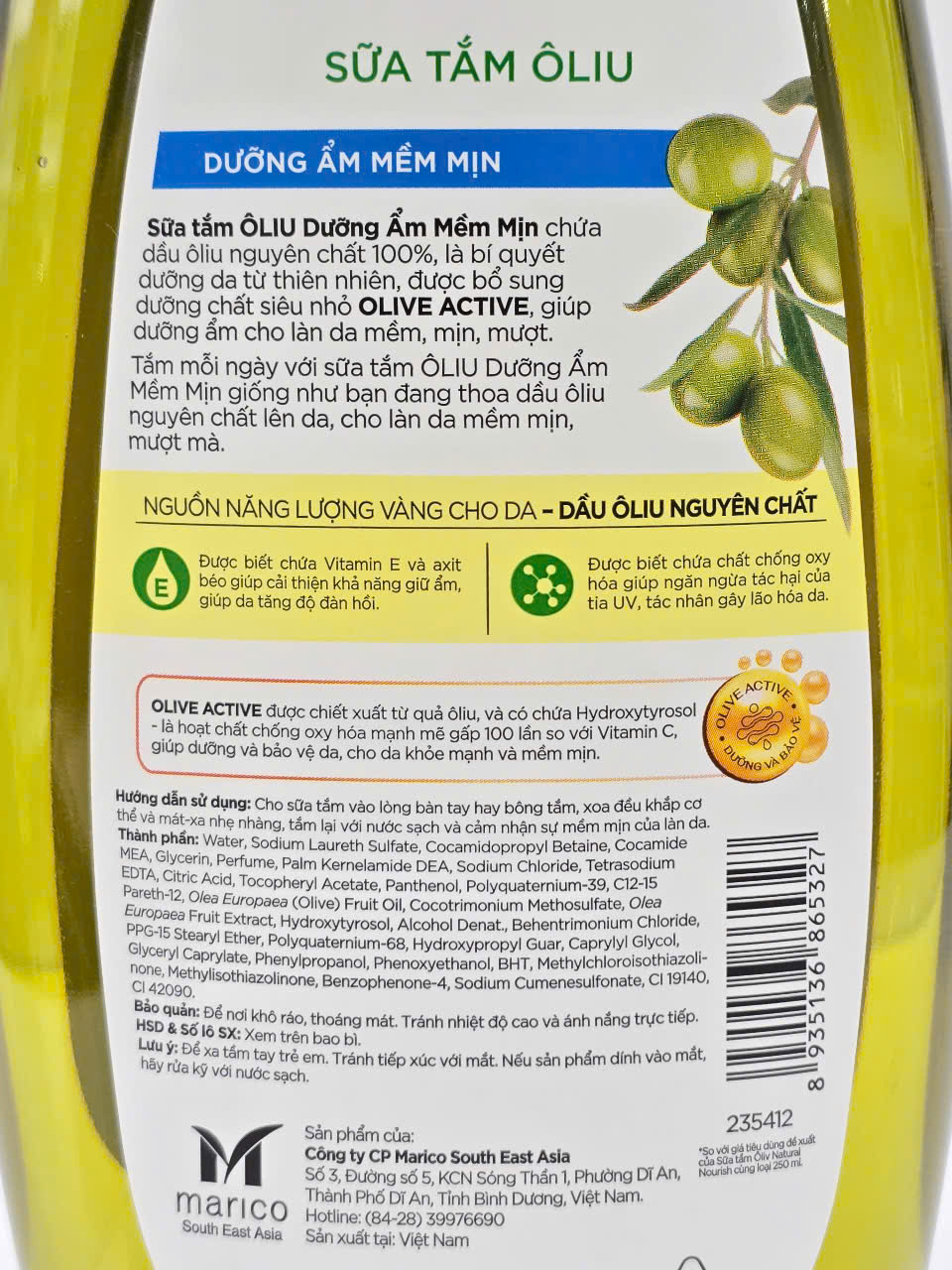 Sữa Tắm Dầu Tắm Dưỡng Ẩm Trắng Da Oliv Natural Nourish 1000ml