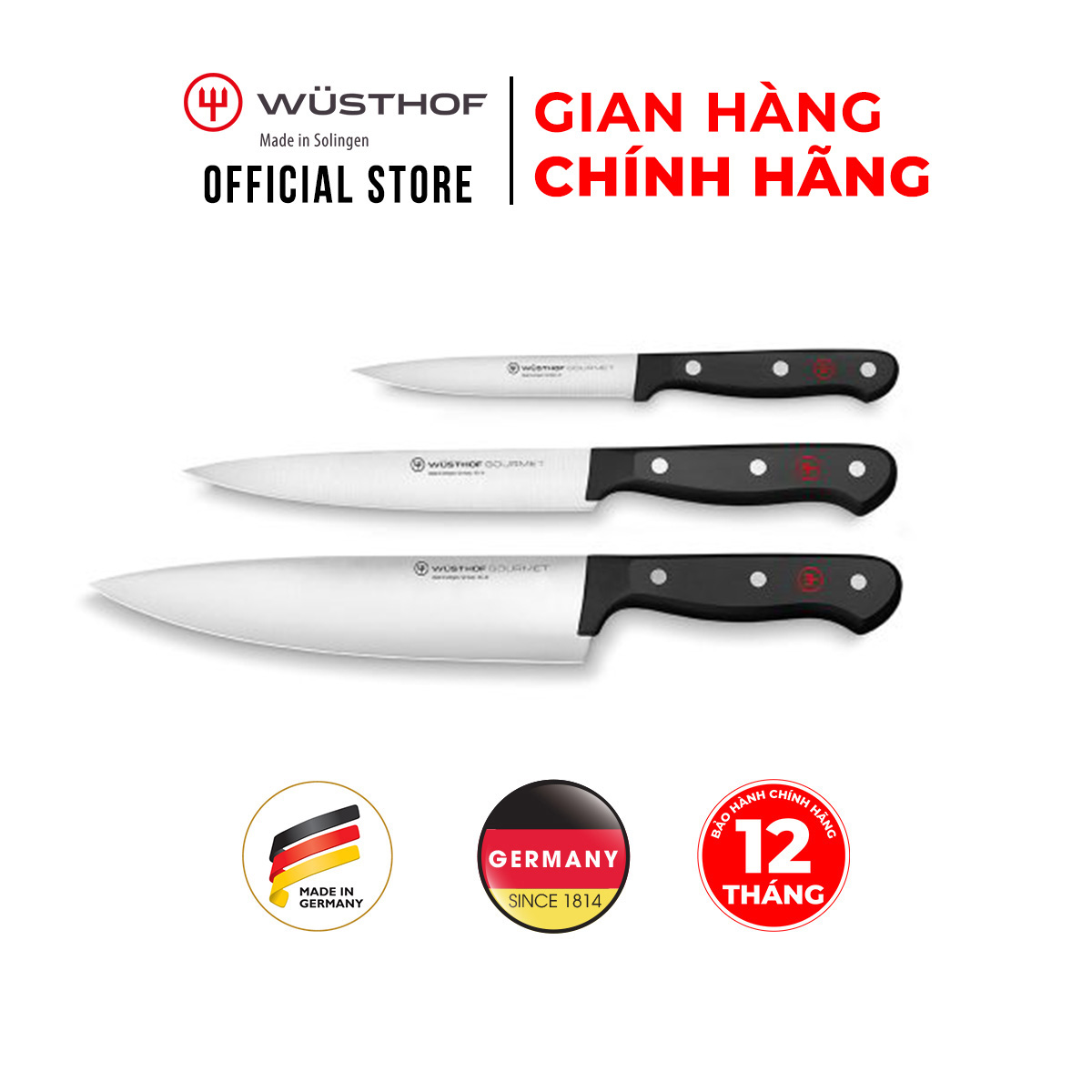 [Trả góp 0%] Bộ 3 dao Wusthof Gourmet