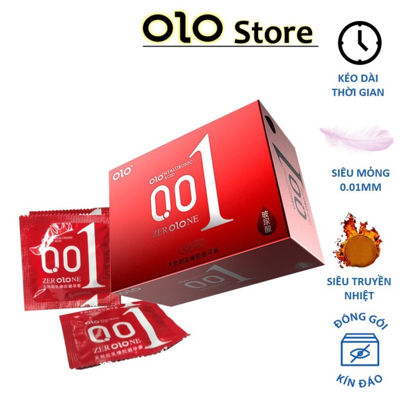 Bao cao su siêu mỏng 0.01 OLO ĐỎ-Siêu truyền nhiệt-Kéo dài thời gian-Hộp 10c