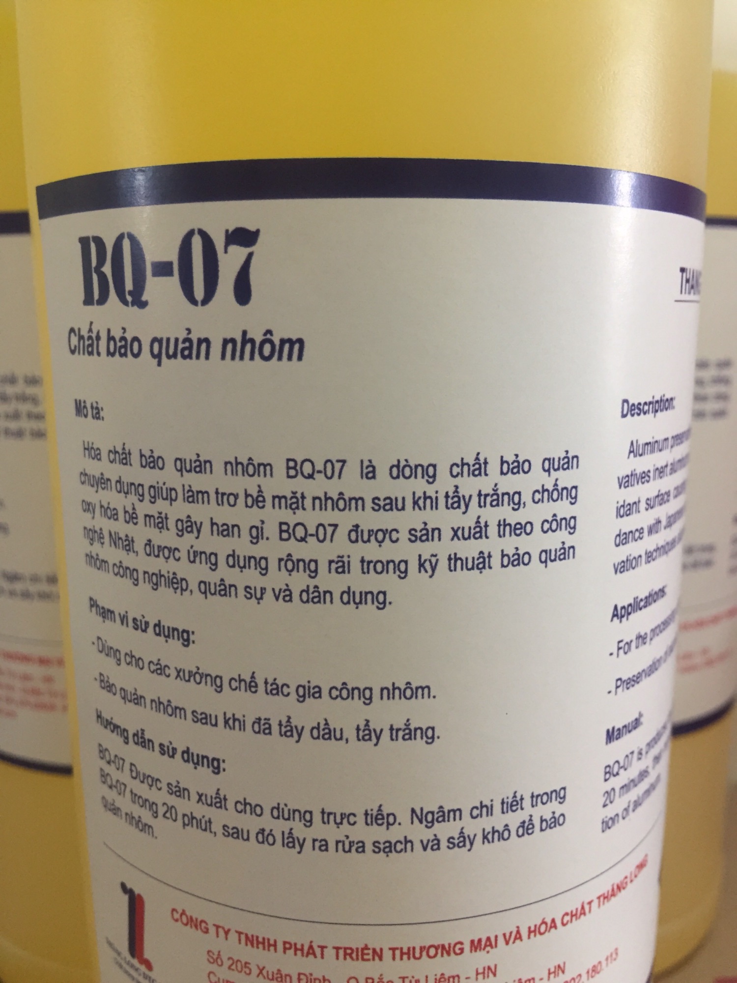 [HCM]Chất Bảo Quản Nhôm BQ-07 ( 1 lít)