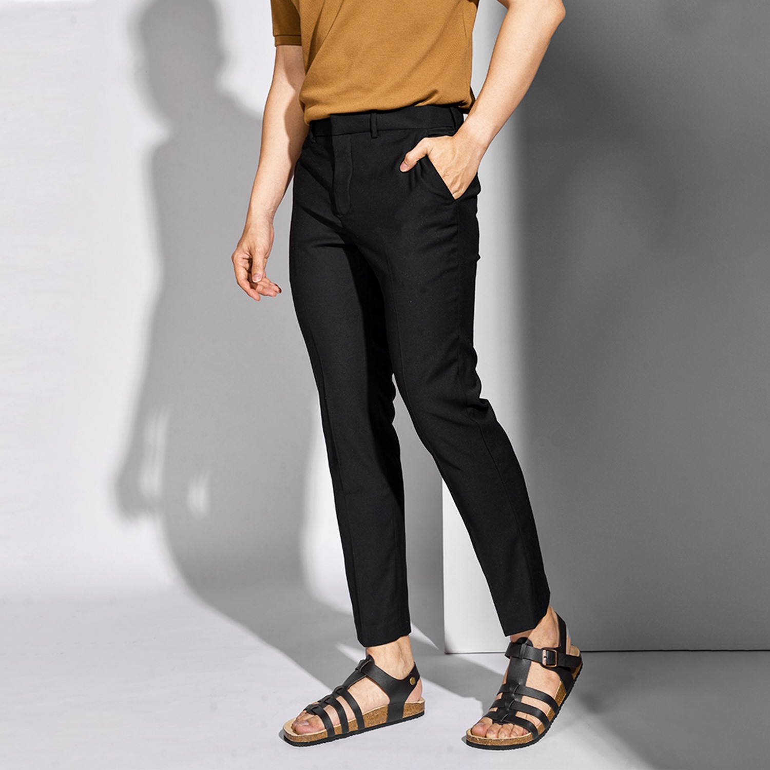Giày Sandal đế trấu unisex chiến binh da pu đen