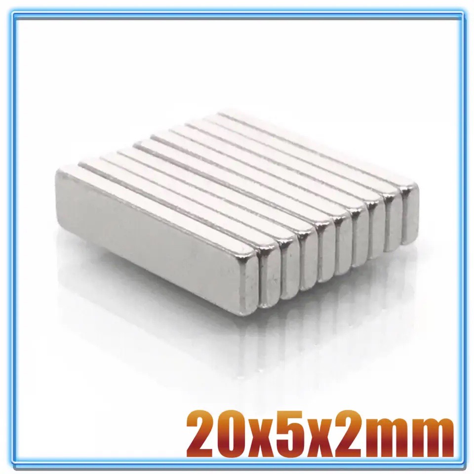 Nam châm đất hiếm lực hút N52 kích thước 20x5x2mm set 10 viên
