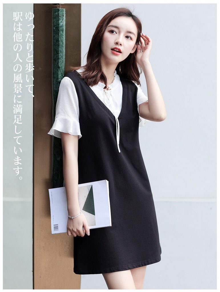 Đầm suông cổ bèo dây nơ thời trang