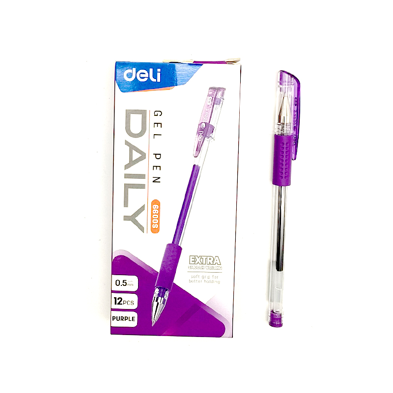 Hộp 12 bút gel 0.5mm deli 6600s xanh - đen - tím, đỏ