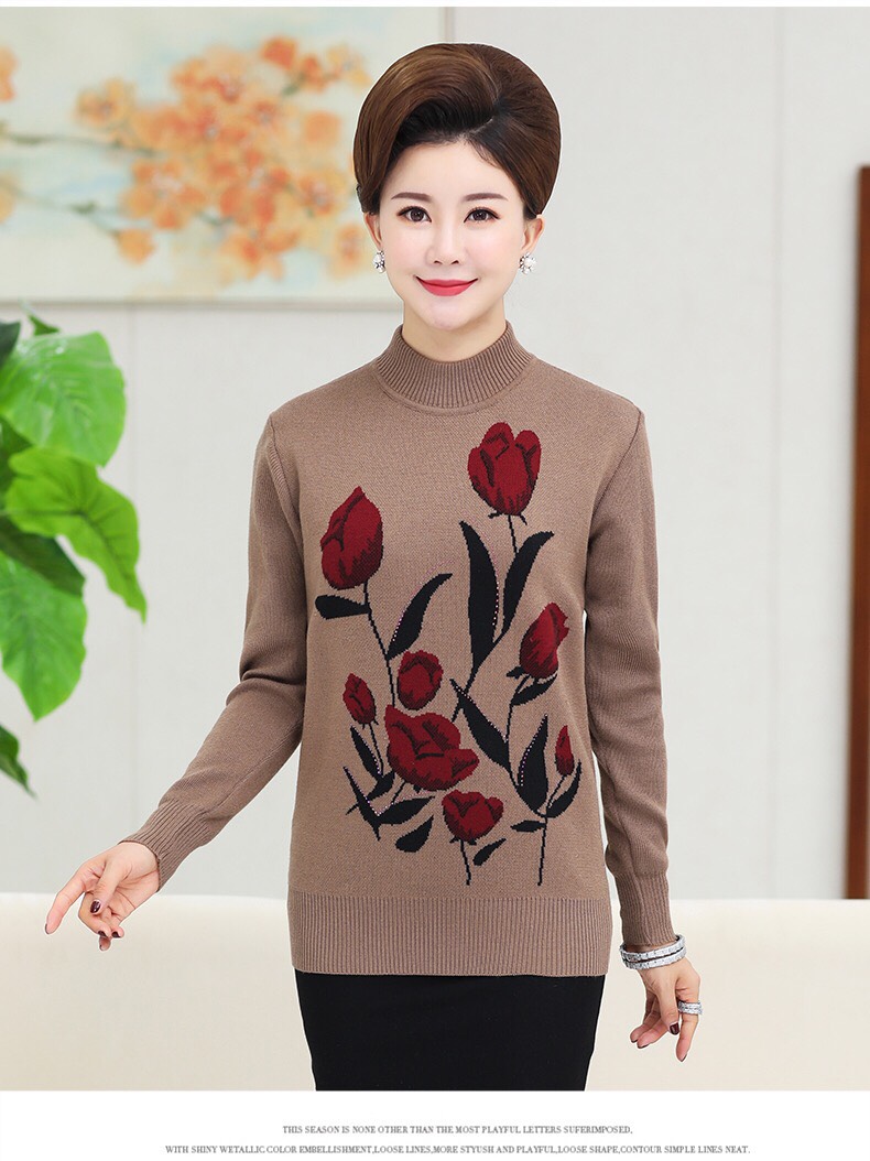 Áo len cổ cao trung niên nữ