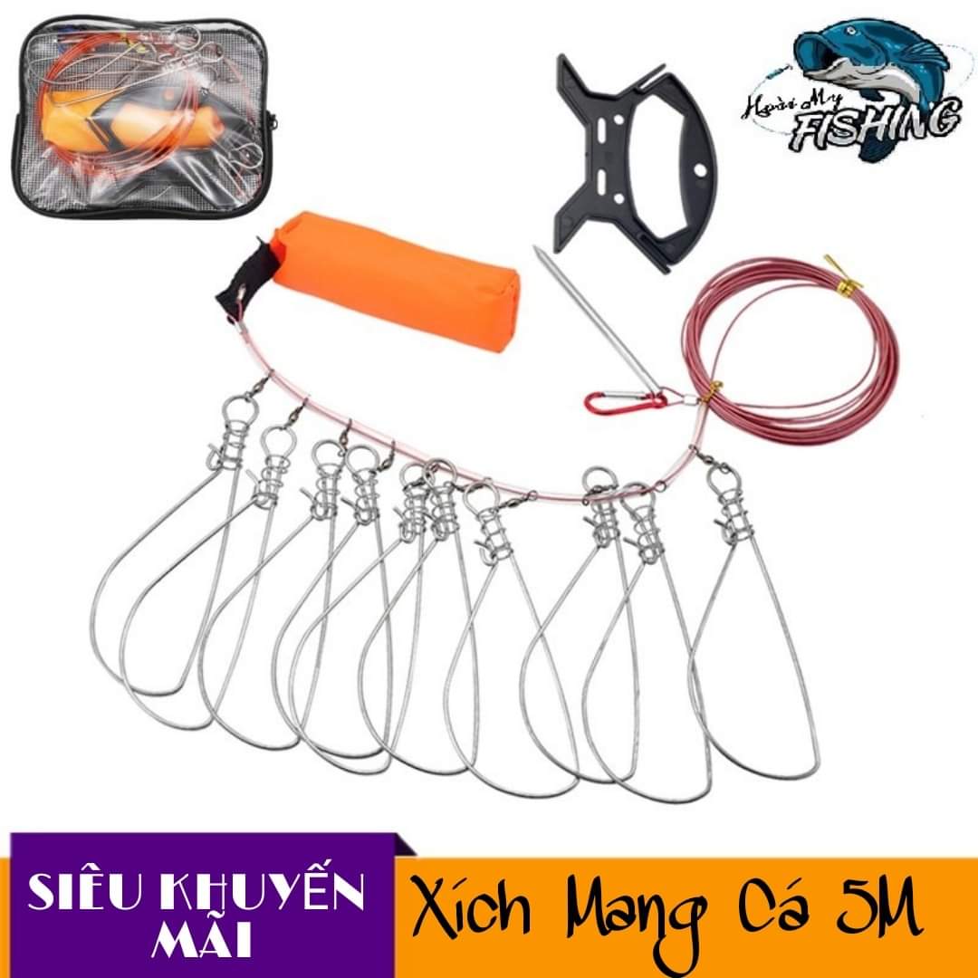 Xích cá đầy đủ phụ kiện , dây xích mang cá, móc mang cá 5m.. - hoài my fishing
