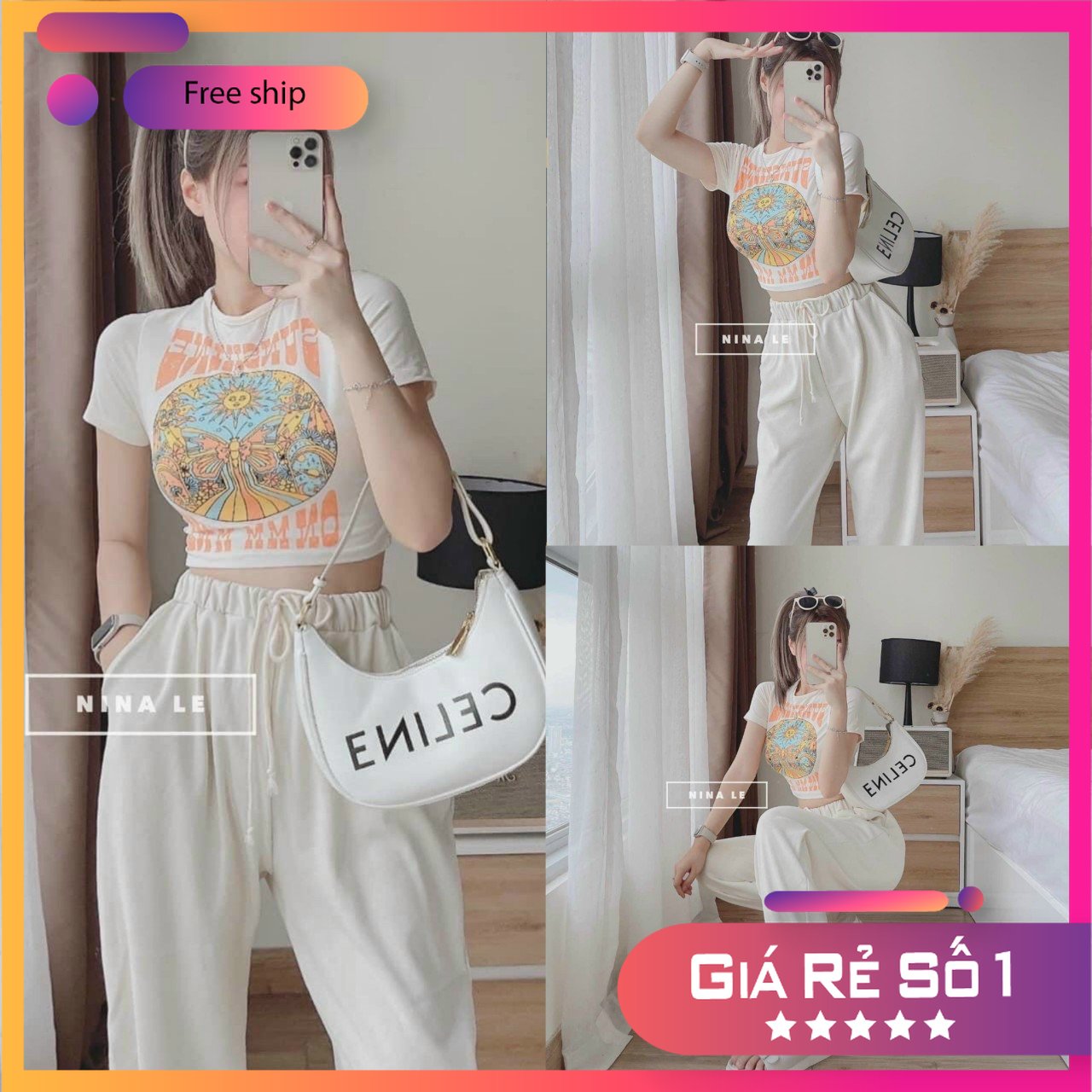Set đồ bộ thể thao áo croptop quần ống chum siêu cưng , hot , đi chơi cực xinh db075021