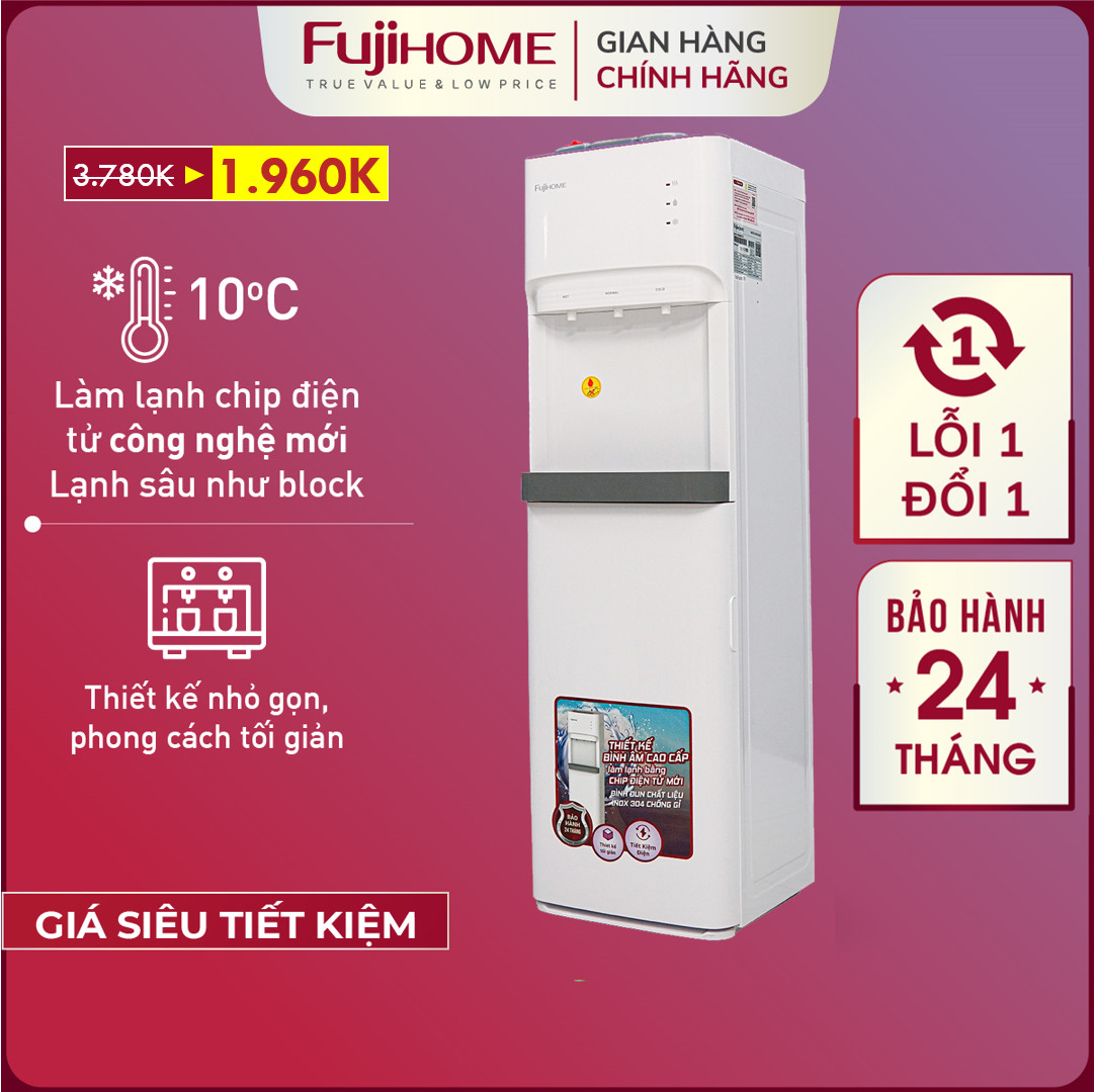 Cây nước nóng lạnh Nhập Khẩu Nhật Bản Fujihome WD606ES, bình lọc máy lọc nước nóng lạnh mini uống tiết kiệm điện