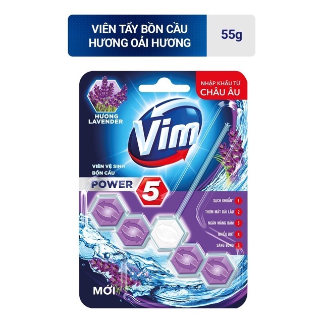 Viên Tẩy Bồn Cầu Vim Power 5 Sạch Khuẩn Thơm Mát (55g/Viên/Vĩ)