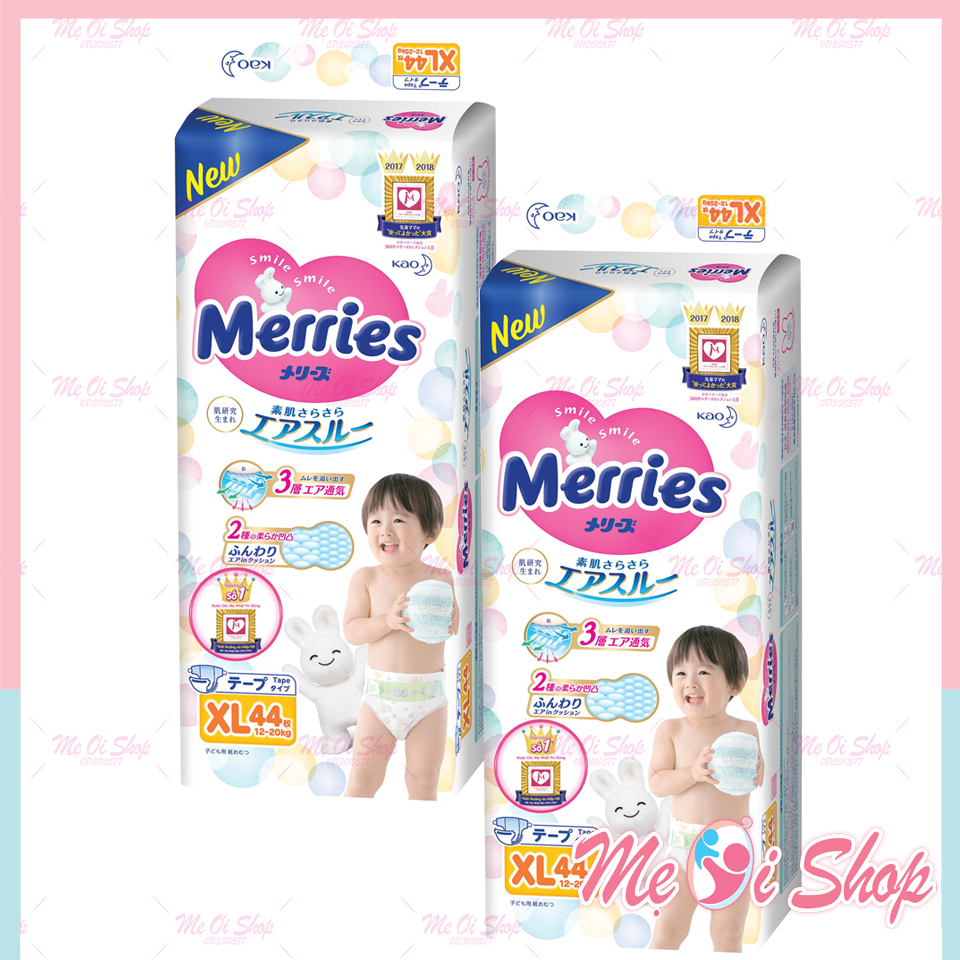 Combo 2 Tã/bỉm dán Merries size XL - 44 miếng (Cho bé 12 - 20 kg)