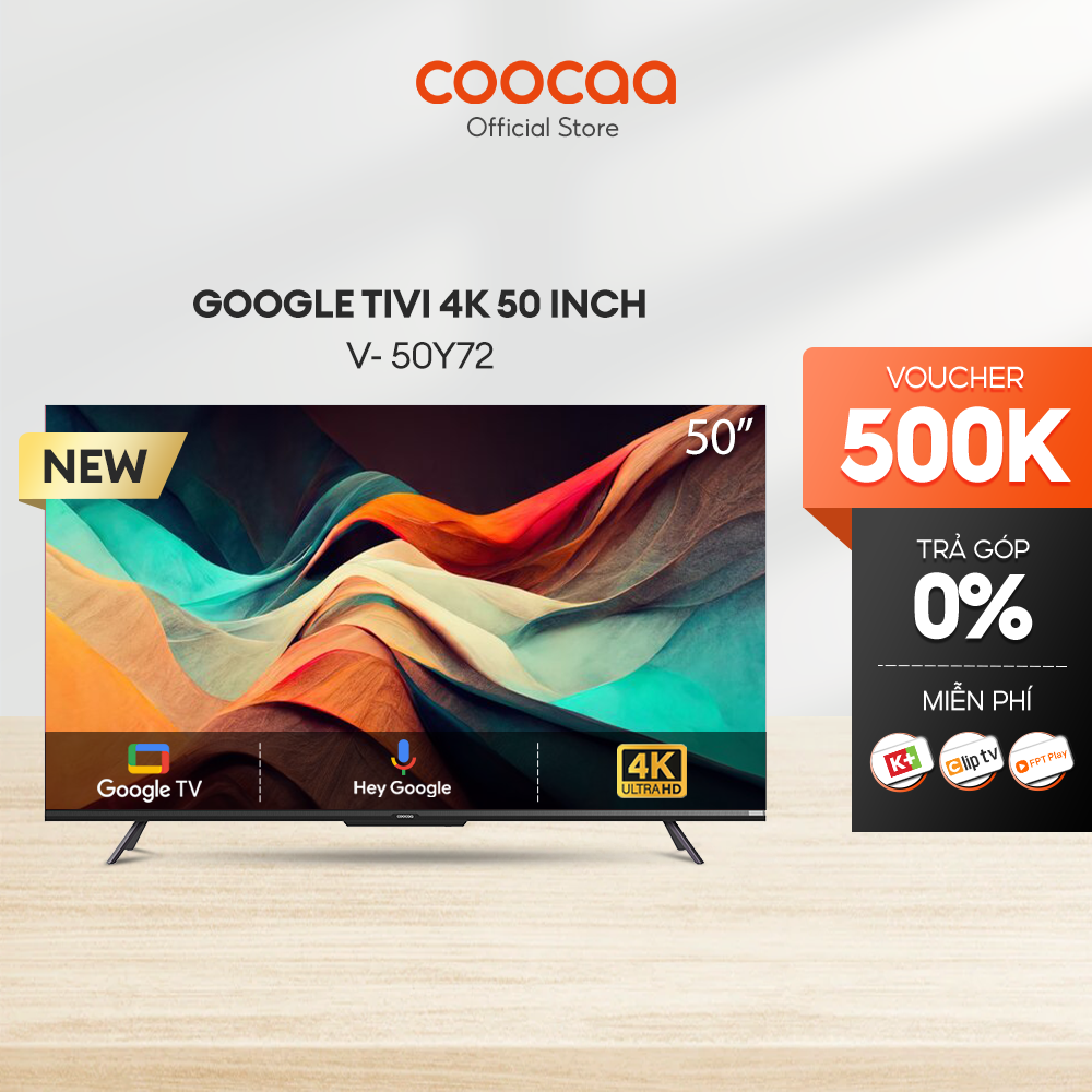 Google Tivi Coocaa 4K 50 Inch - 50Y72 Youtube Netfilx Smart TV 2022 new tv Tặng gói giải trí 1 năm K+, 3 Tháng FPT , Bảo Hành 2 Năm, 1 năm ClipTV