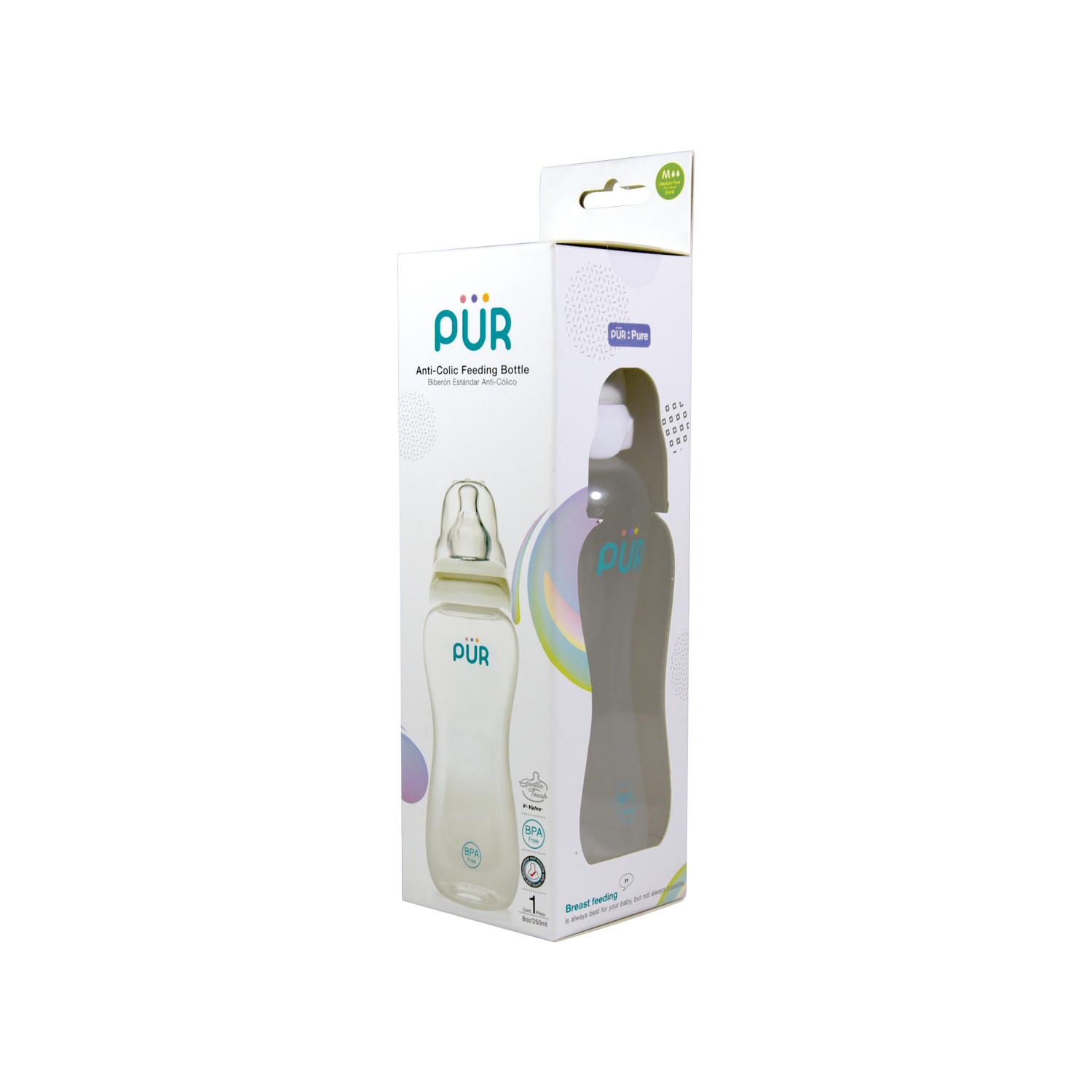 Combo bình sữa cổ thường Comfort Feeder 250ml + vỉ 2 núm size L