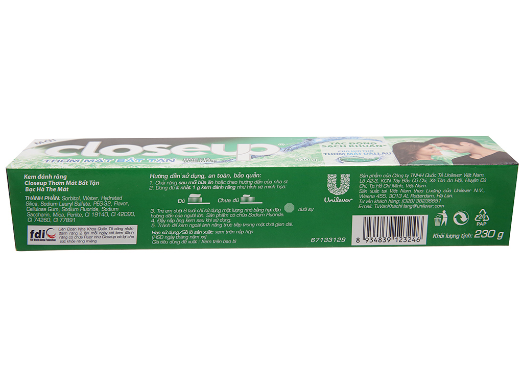 [HCM]Kem đánh răng Closeup bạc hà thơm mát bất tận 230g