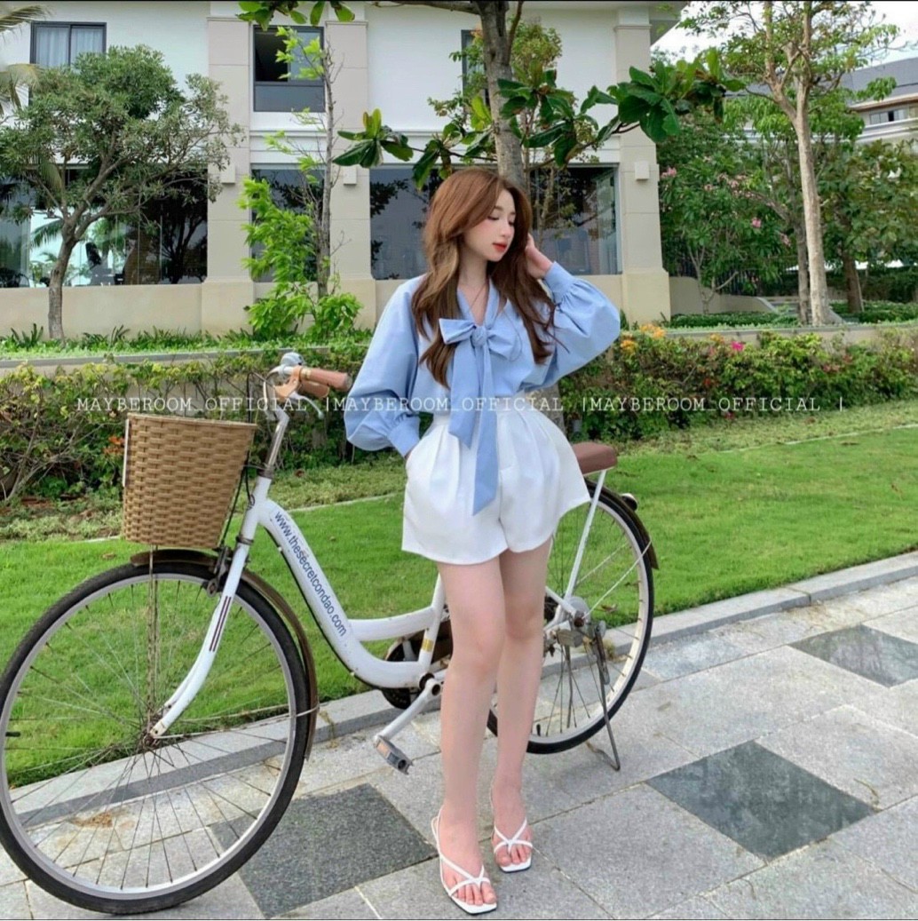 Sét Bộ Đùi + Áo Fom Rộng Cột Nơ