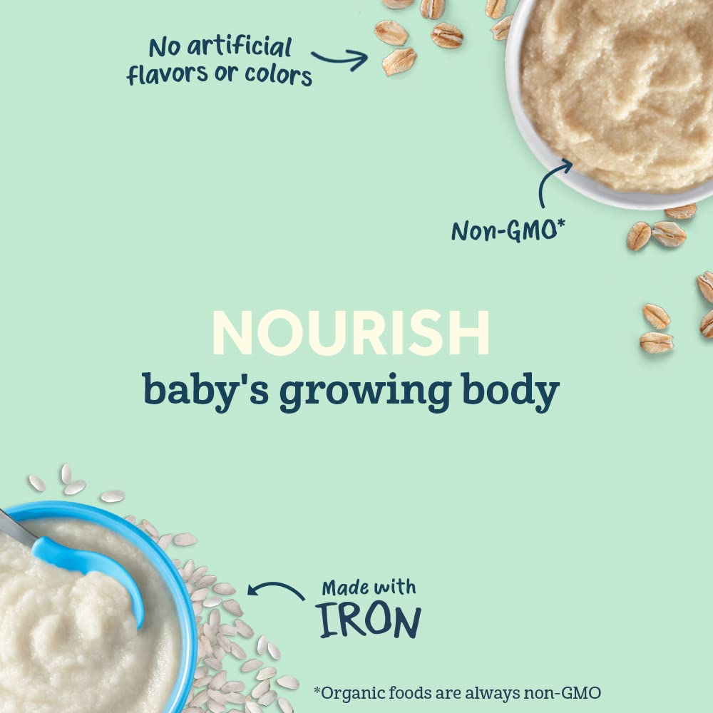 Bột ăn dặm Gerber Baby Organic Yến Mạch, Gạo cho bé từ 4 tháng tuổi.