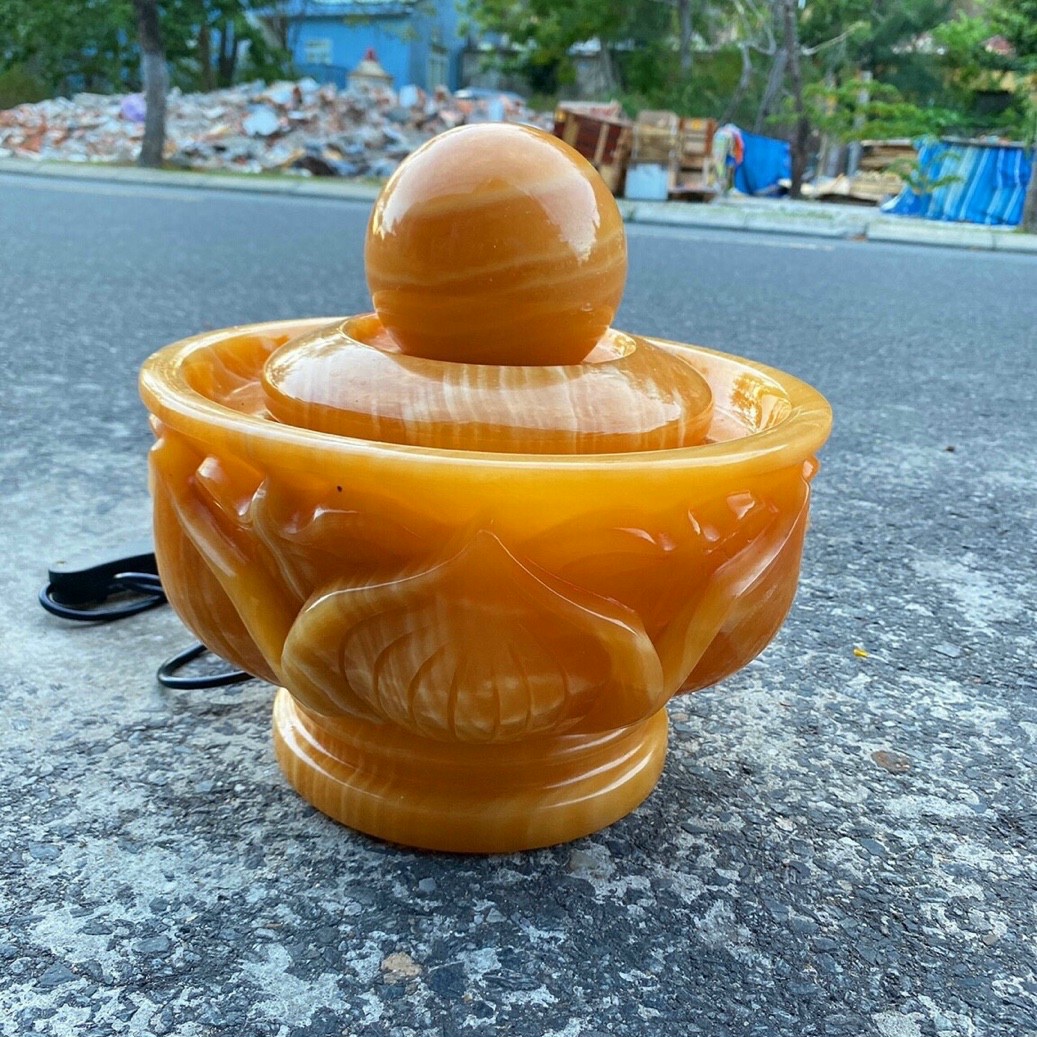 Thác nước phong thủy luân hồi chạm hoa sen đá ngọc hoàng long