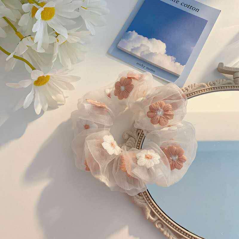 [HCM]Scrunchies dây buộc tóc cột tóc thêu hoa