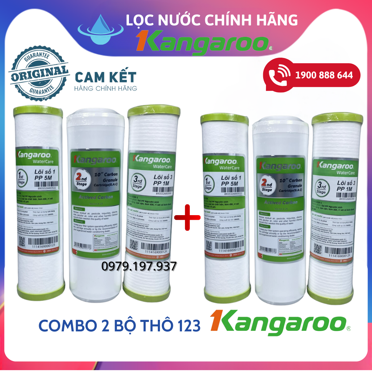 Combo 2 bộ lọc thô 123 cho máy lọ nước Kangaroo