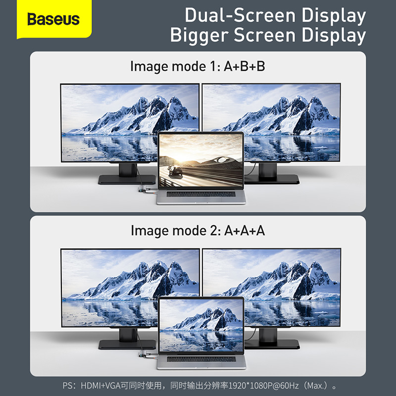 NEW丨 Baseus USB C HUB to HDMI tương thích với VGA Bộ chuyển đổi USB 3.0 9/11 trong 1 Đế cắm USB Type C HUB cho MacBook Pro Air PD RJ45 SD Card Reader