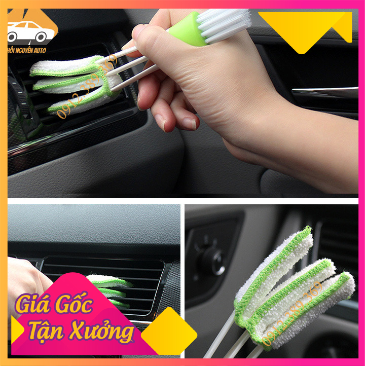 Chổi 2 Đầu Vệ Sinh Cửa Gió Điều Hòa Xe Hơi, Vệ Sinh Bàn Phím Mặt Taplo Ô Tô