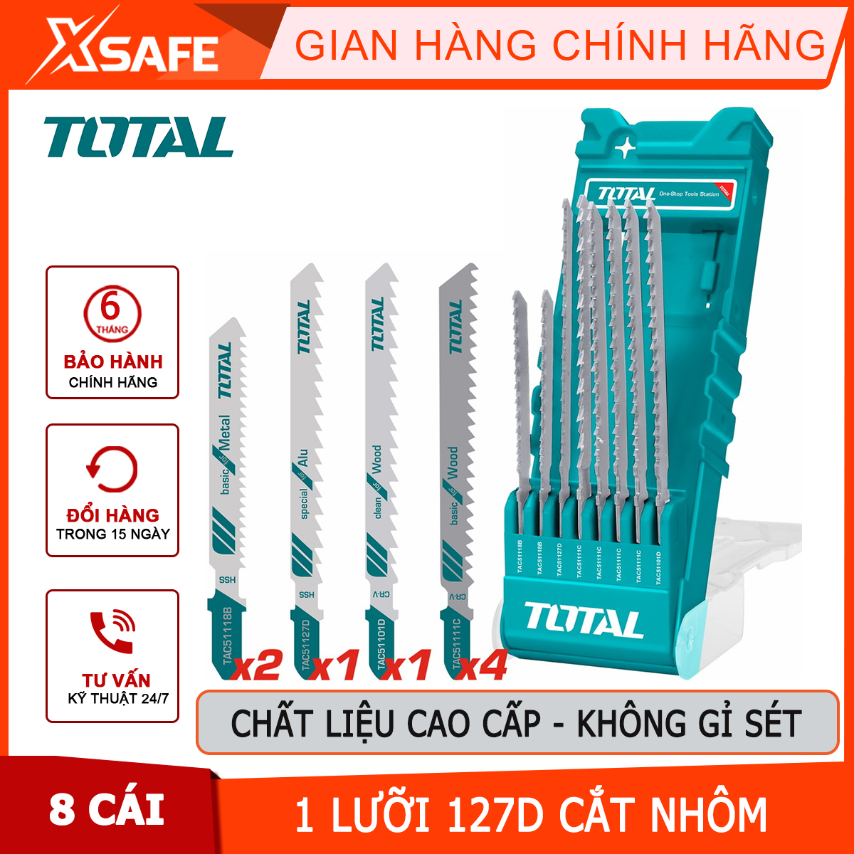 Set of 8 aluminum, wood and metal saw blades