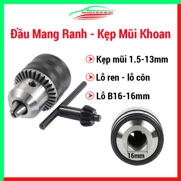 Đầu mang ranh 16mm b16 kẹp mũi khoan 1.5-13mm lỗ côn - lỗ ren