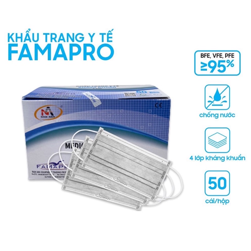 Khẩu trang y tế kháng khuẩn Famapro/khẩu trang cô gái famapro (50 cái/hộp)