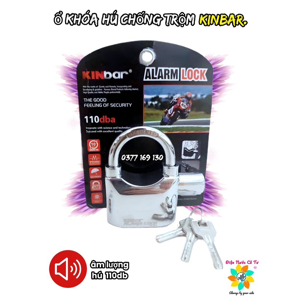 Ổ khóa hú báo động chống trộm cao cấp Kinbar màu Bạc AlarmKinbar - Ổ khóa hú báo động chống trộm cao cấp Kinbar